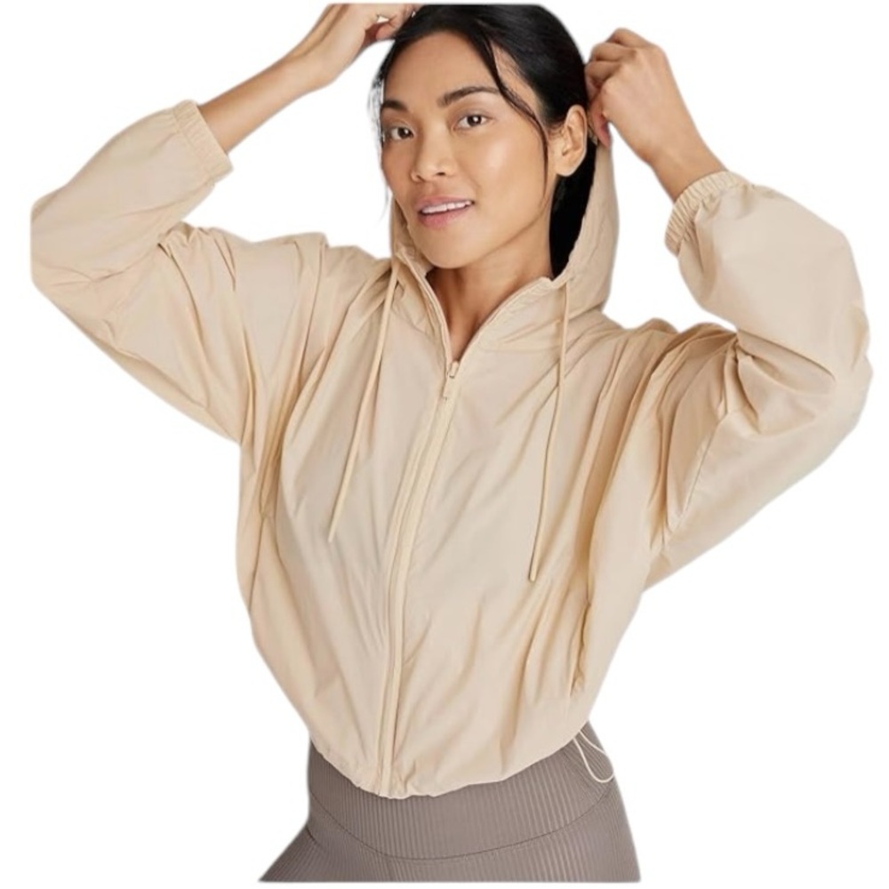All in Motion Women’s Cropped Hooded Windbreaker Jacket Thumbholes NWT